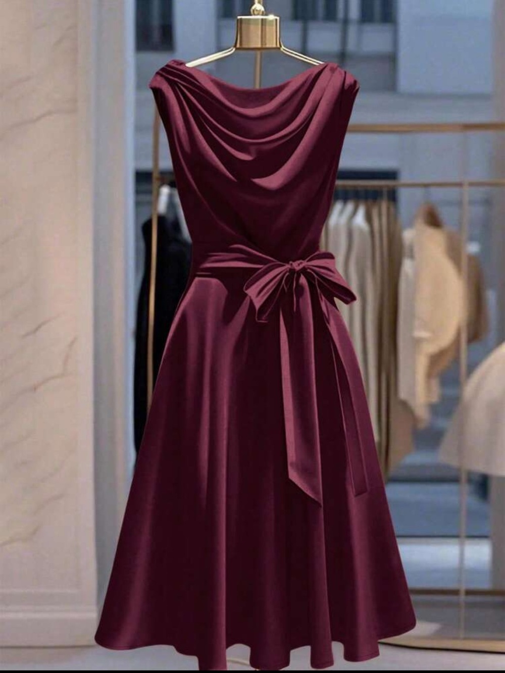 NWOT: Elegant Sleeveless Satin Dress with Waist Tie - Picture 3 of 7